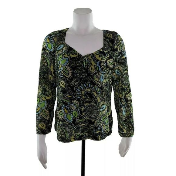 Sigrid Olsen XL Green Long Sleeve Blouse Shirt - Picture 2 of 8